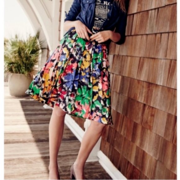 J. Crew Dresses & Skirts - J. Crew | Double-Pleated Floral Brushstroke Print Silk Midi A-Line Skirt